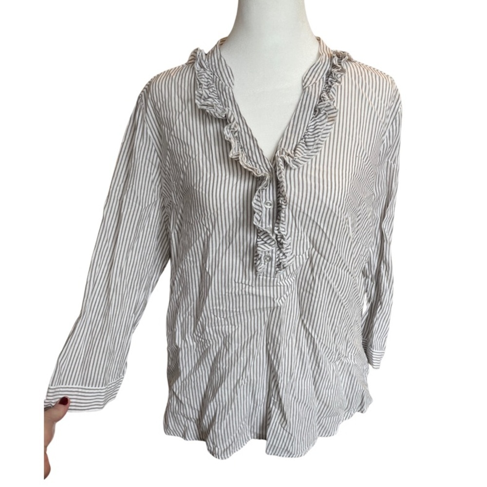St. John’s Bay classic striped blouse with ruffle bust detail XL